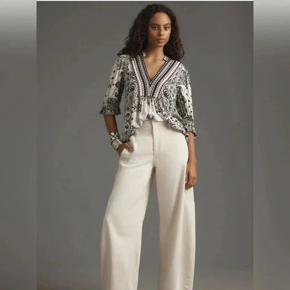 Anthropologie Black and White Patterned Blouse - Picture 3 of 6